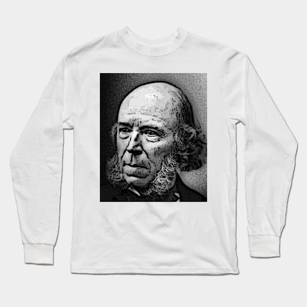 Herbert Spencer Black And White Portrait | Herbert Spencer Artwork 3 Long Sleeve T-Shirt by JustLit